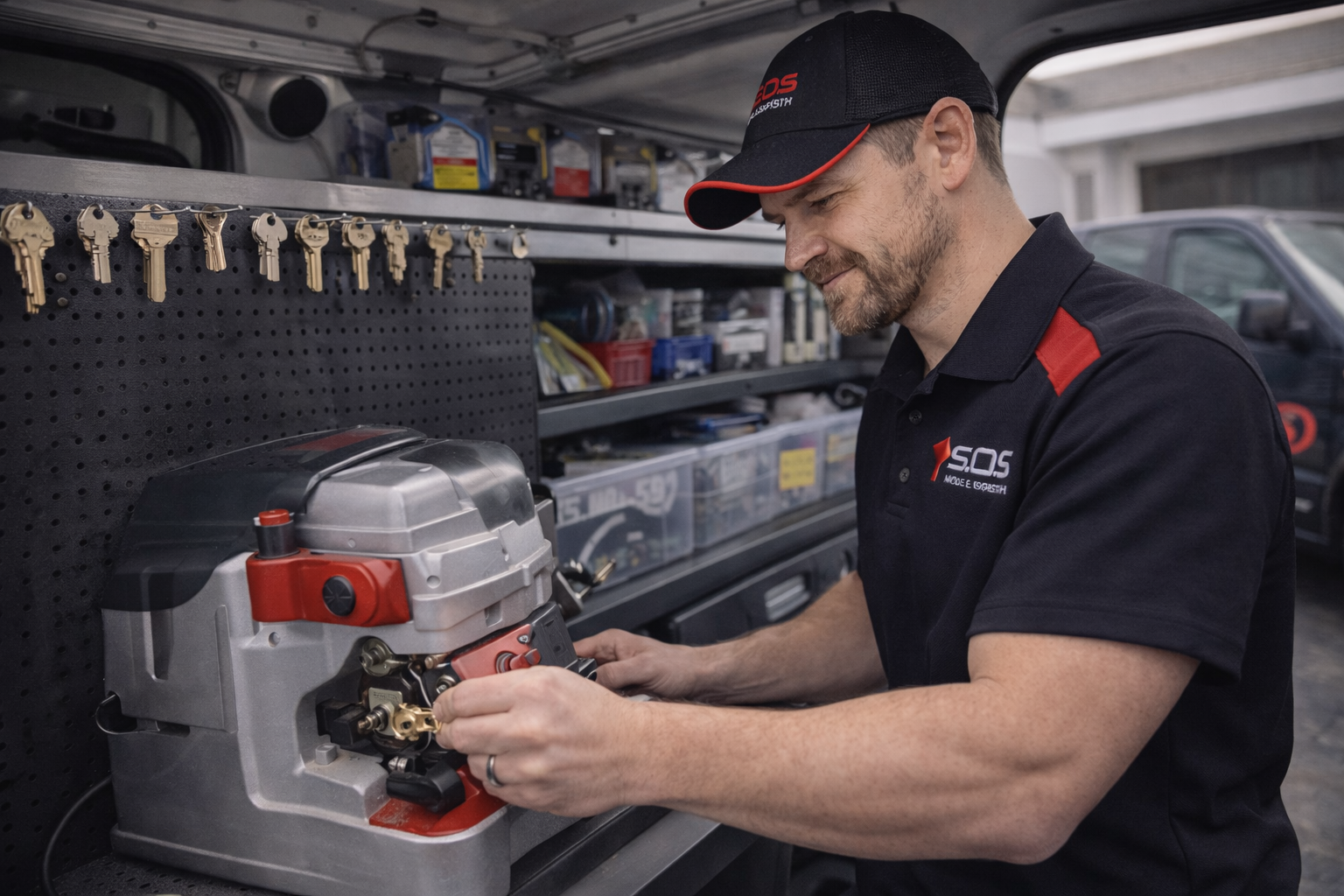 Precision Key Cutting Inside Mobile Locksmith Van  in Salt Lake City, UT